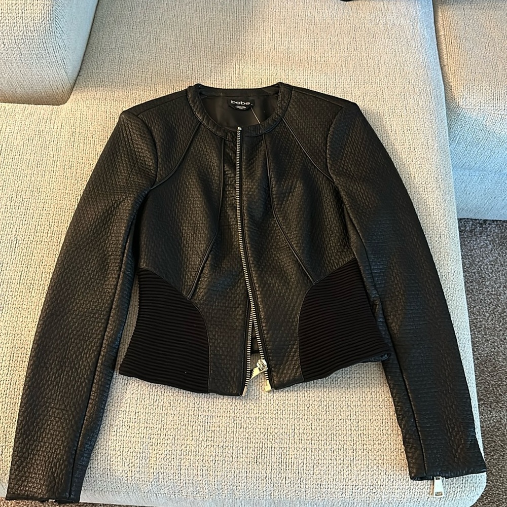 Black leather like (faux leather) Bebe jacket size XS